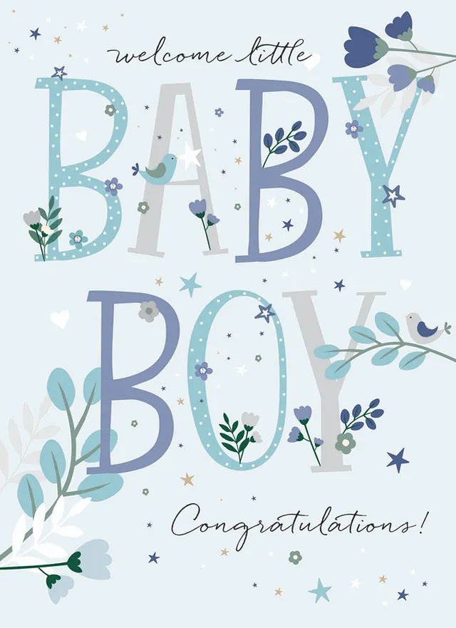 otter-house-new-baby-text-flowers-babykarte-junge image 1