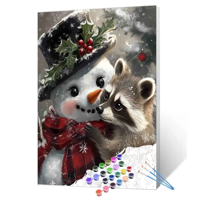 tucocoo-raccoon-hug-snowman-malen-nach-zahlen-40x50-ohne-rahmen image 1