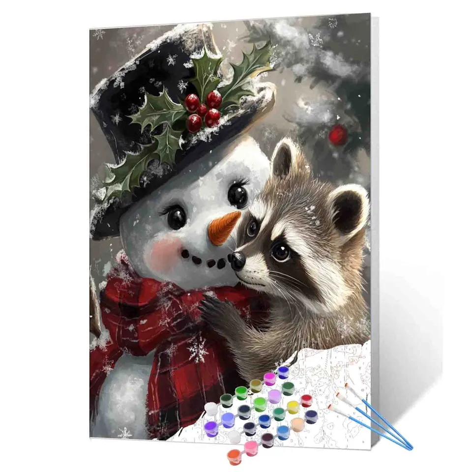 tucocoo-raccoon-hug-snowman-malen-nach-zahlen-40x50-ohne-rahmen image 1
