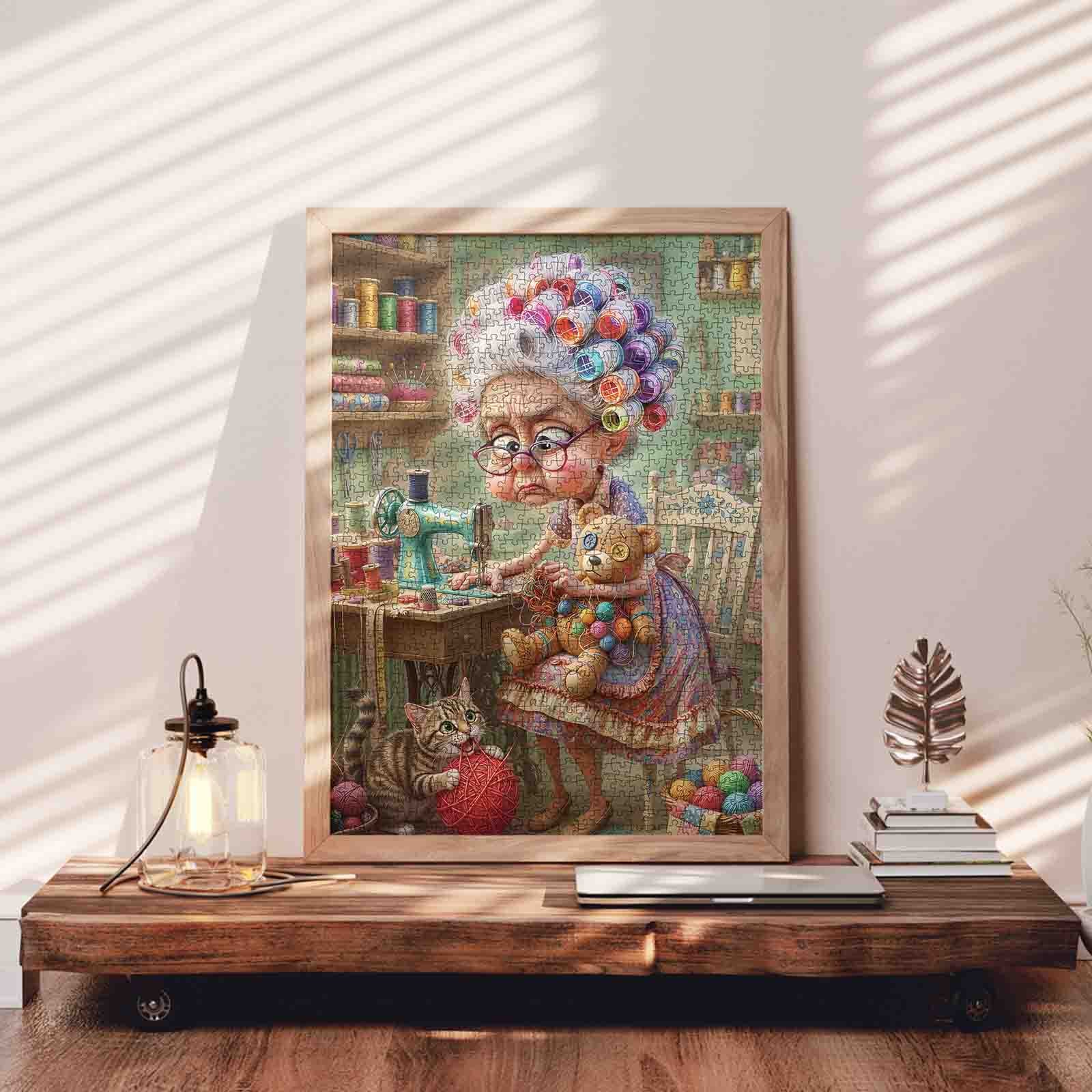 tucocoo-funny-sewing-grandma-and-cat-puzzle-1000-teile image 3