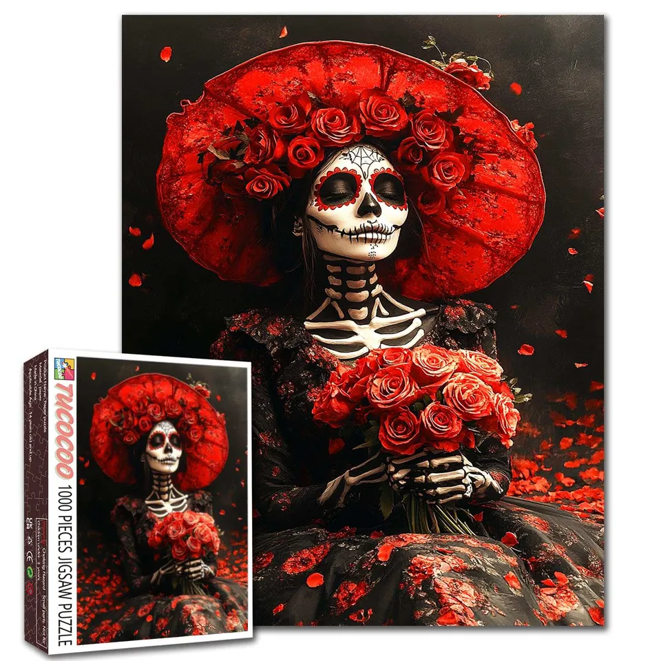 tucocoo-crimson-rose-skeleton-lady-puzzle-1000-teile-gothic image 1
