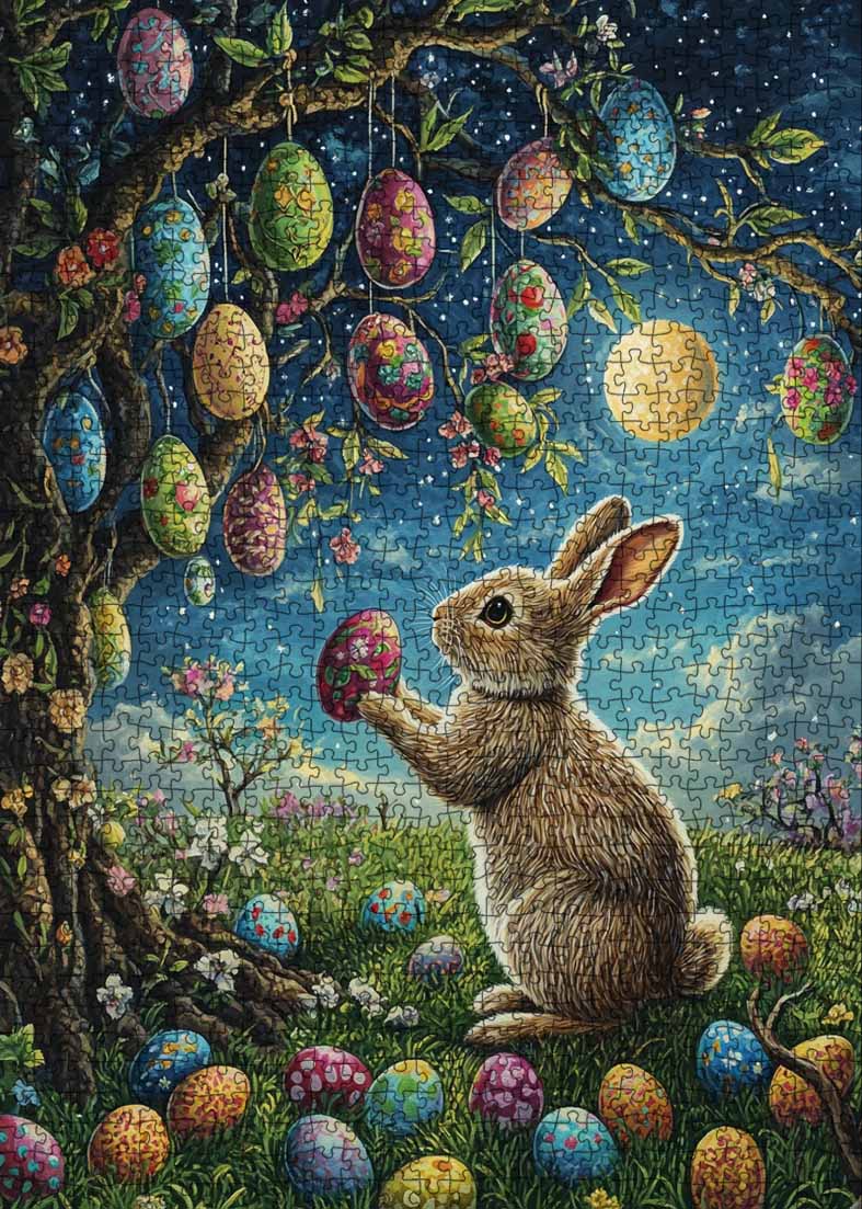 tucocoo-easter-bunny-and-the-hanging-eggs-puzzle-1000-teile-nacht image 5