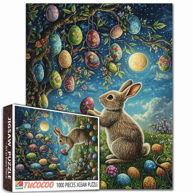 tucocoo-easter-bunny-and-the-hanging-eggs-puzzle-1000-teile-nacht image 1