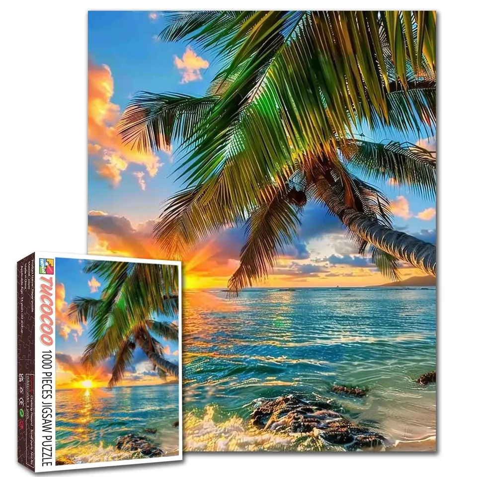 tucocoo-tropical-palm-sunset-shore-puzzle-1000-teile-strand image 1