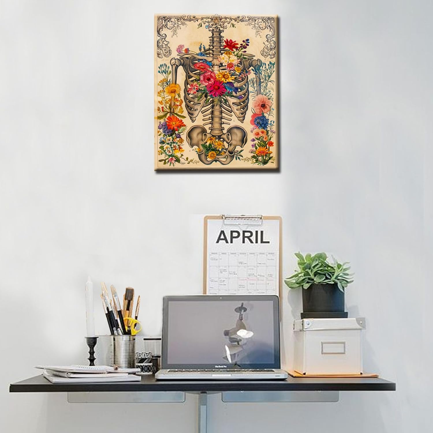 tucocoo-paint-by-numbers-human-skeleton-and-flowers-malset-40x50 image 2