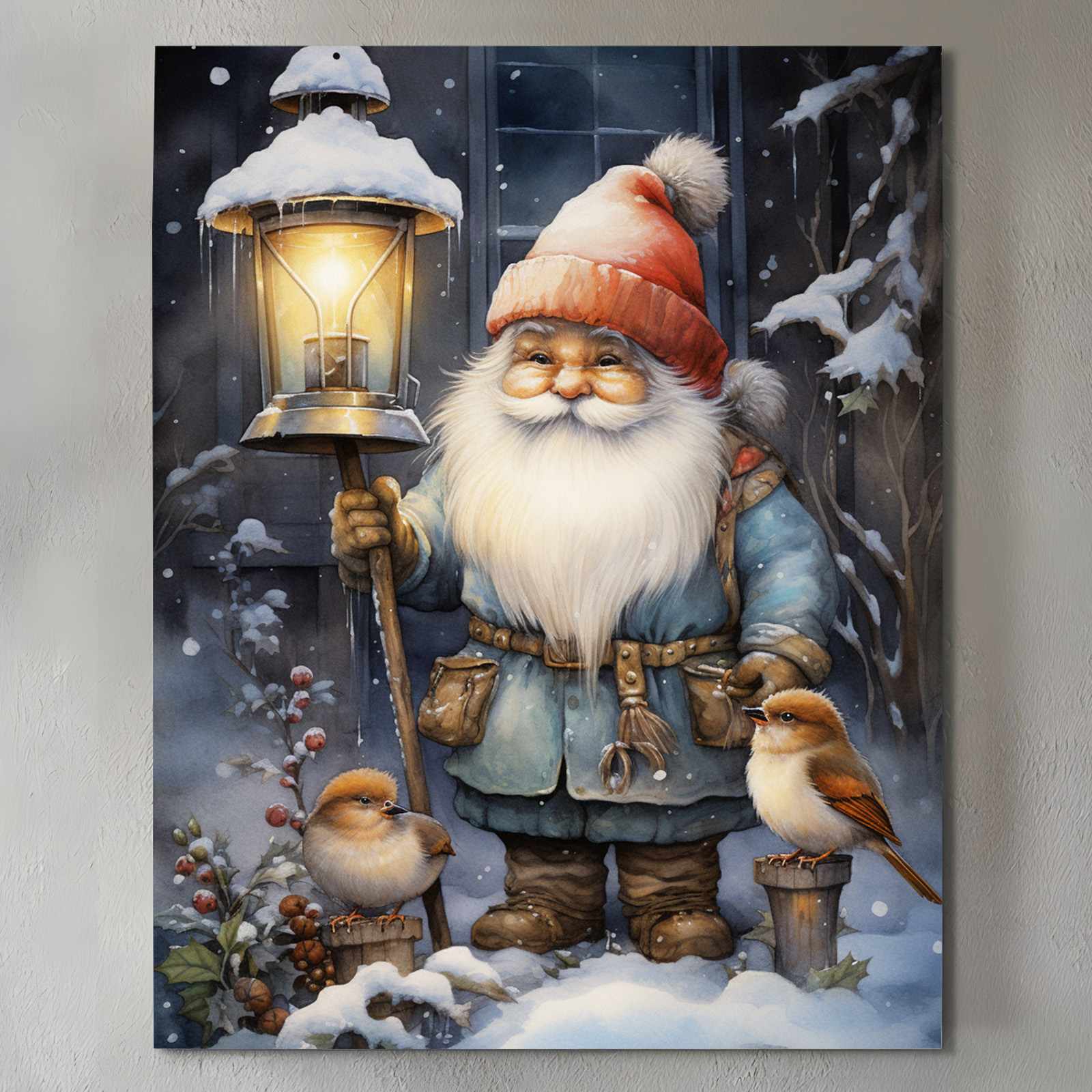 tucocoo-christmas-gnome-with-lantern-leinwandbild-30x40cm image 2