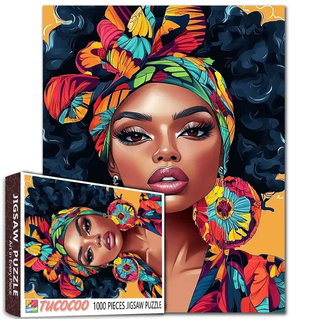 tucocoo-bold-beauty-in-vibrant-headwrap-puzzle-1000-teile-portrait image 1