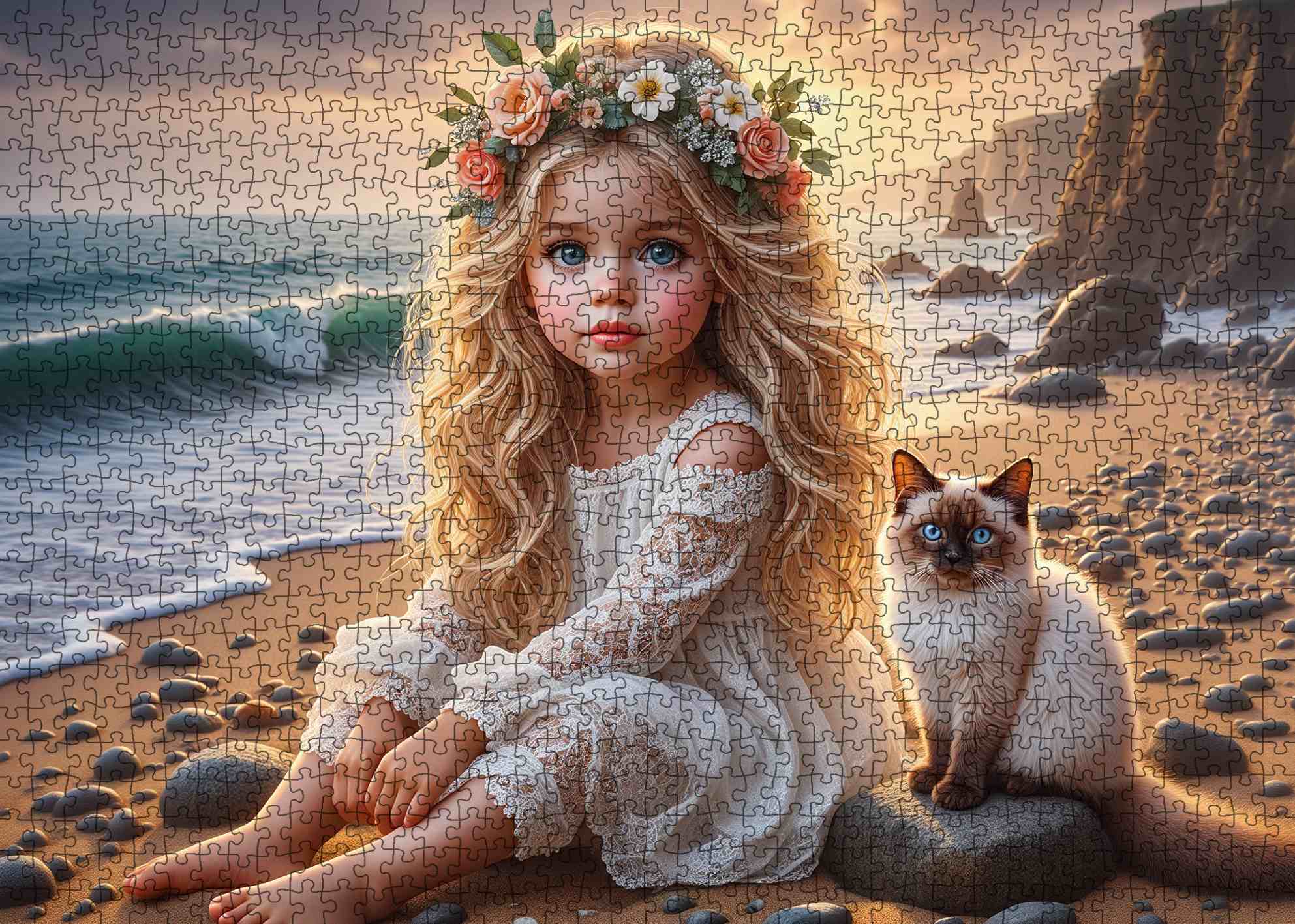 tucocoo-golden-shore-girl-cat-puzzle-1000-teile-strand image 2