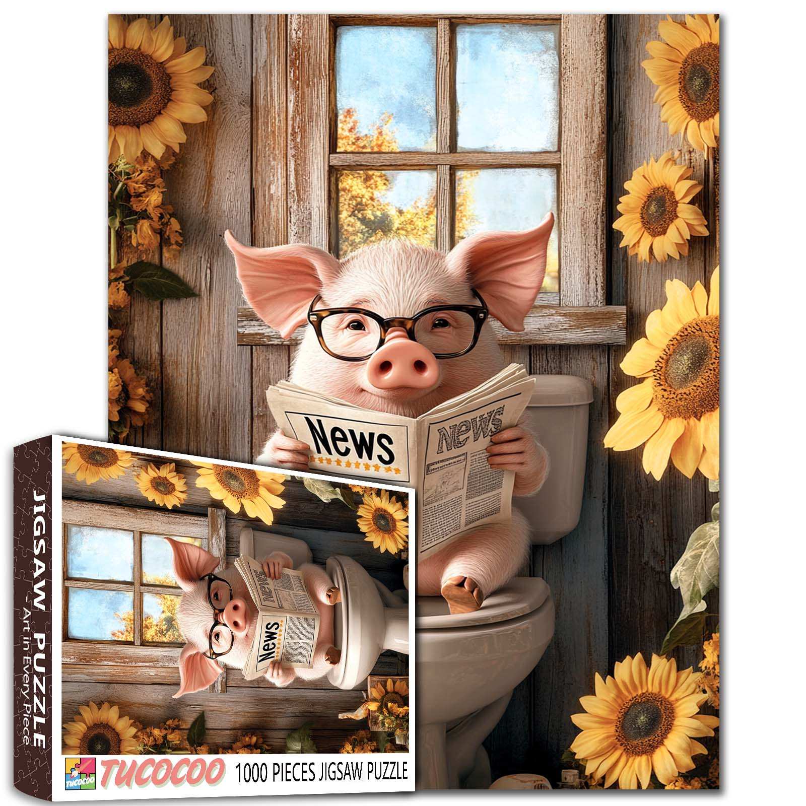 tucocoo-reading-pig-funny-bathroom-puzzle-1000-teile-schwein image 1