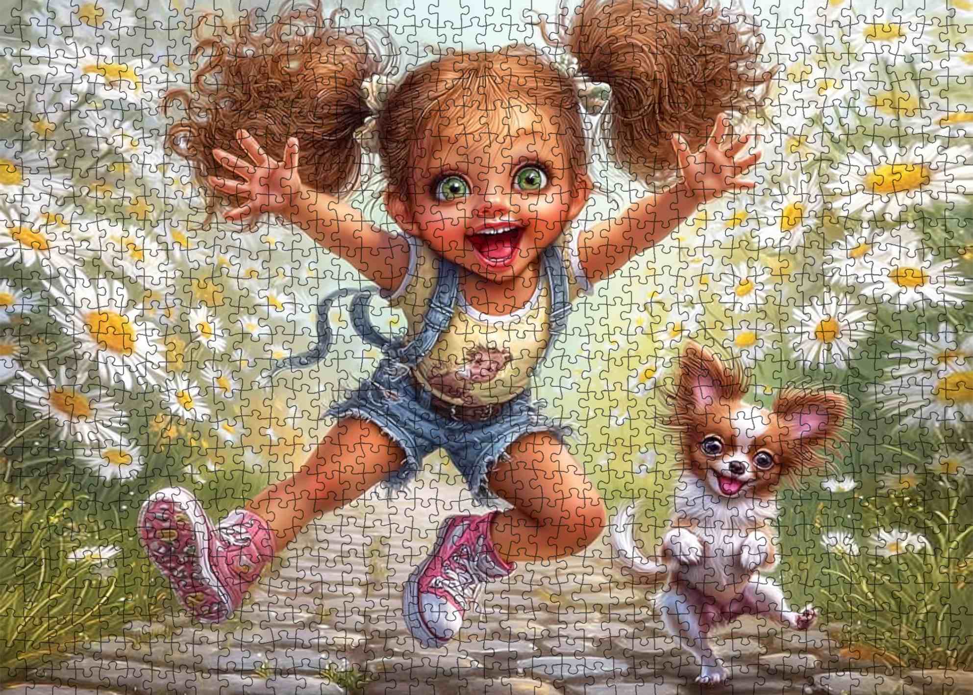 tucocoo-jigsaw-puzzles-happy-girl-daisy-field-puppy-puzzle-1000-teile image 2
