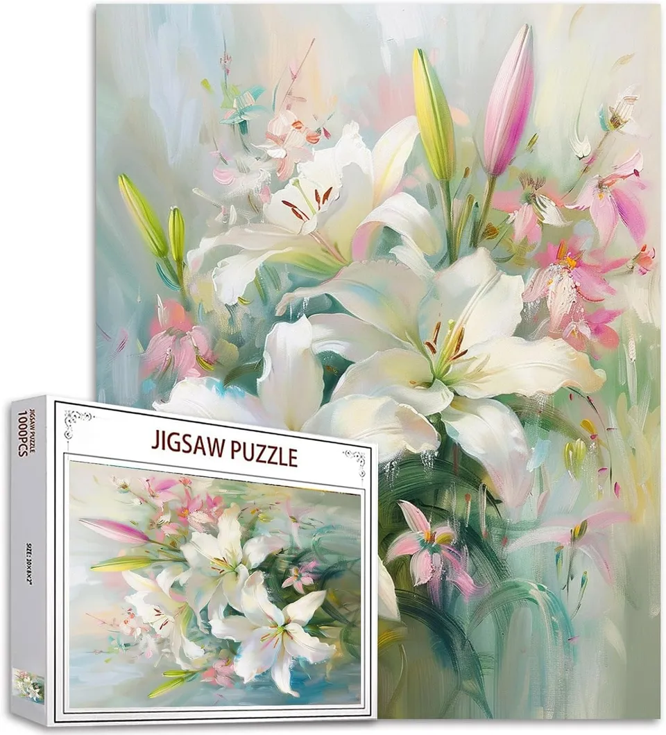 tucocoo-white-lilies-puzzle-1000-teile-blumen-stillleben image 1