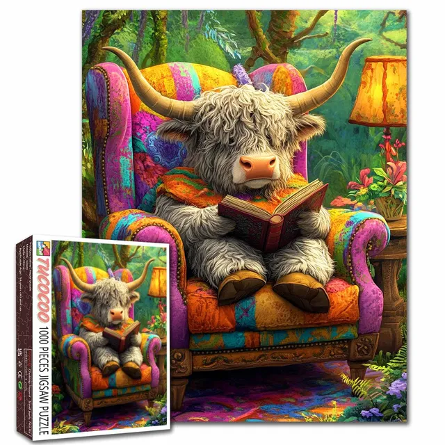 tucocoo-highland-cow-reading-puzzle-1000-teile-kuh image 1