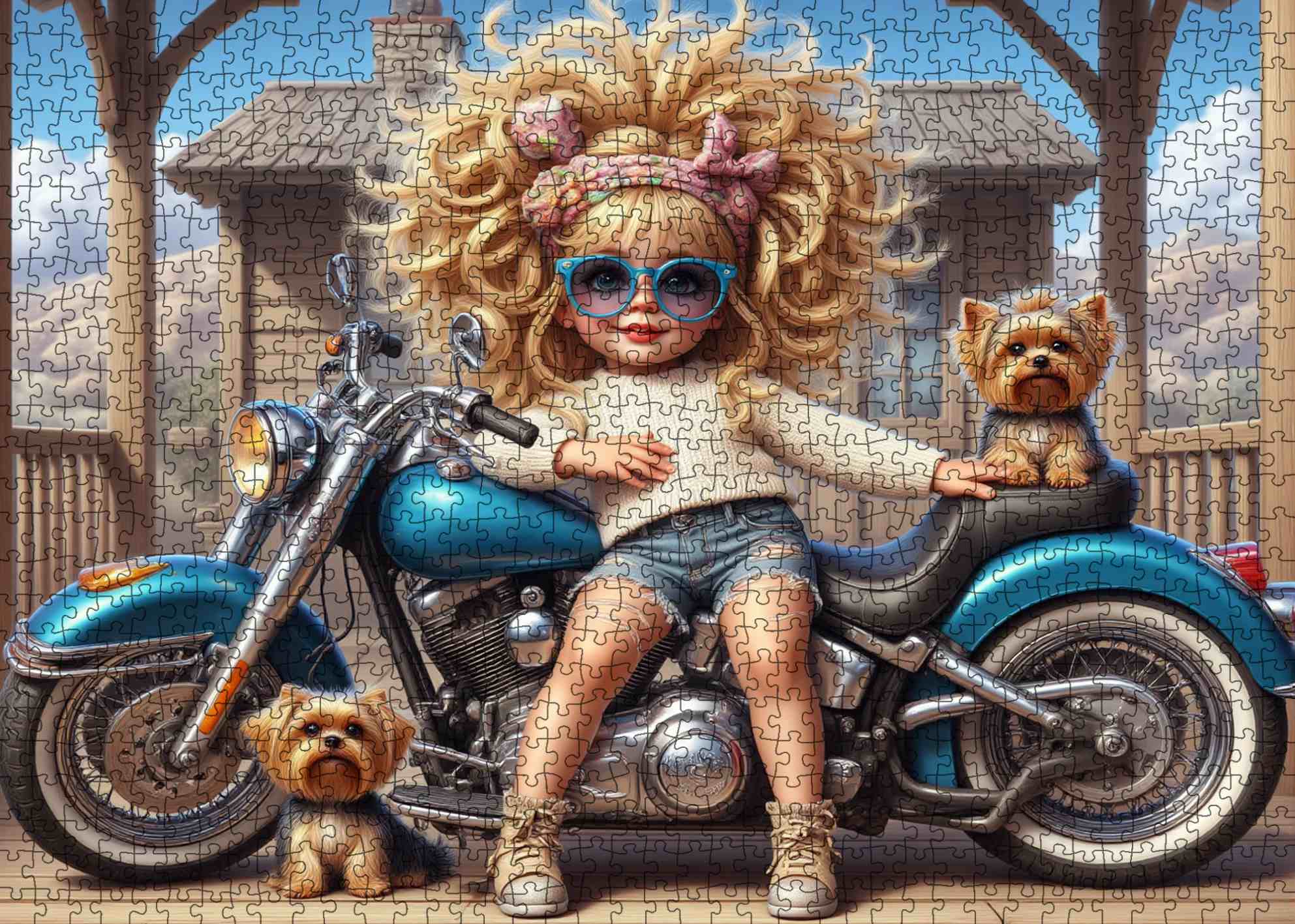 tucocoo-cool-biker-girl-and-pups-puzzle-1000-teile-motorrad image 2