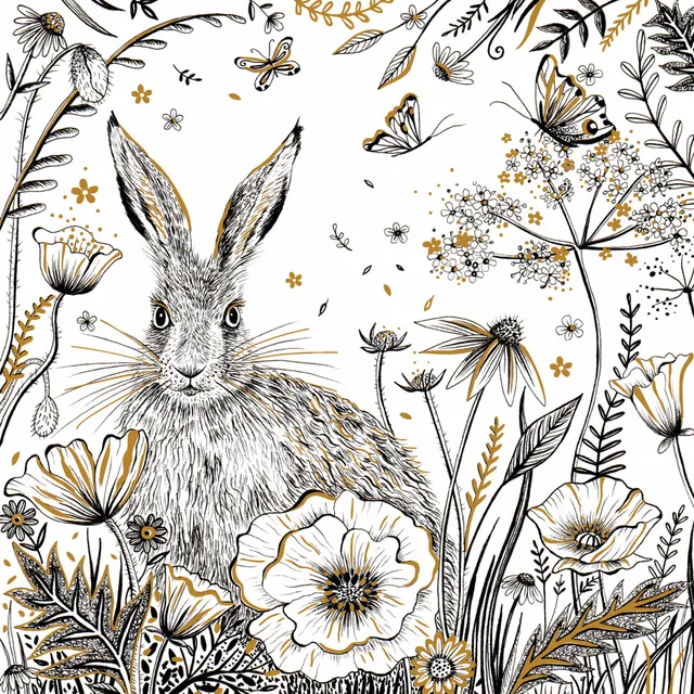 otter-house-ink-moon-hare-poppies-gru-karte-hasenmotiv image 1