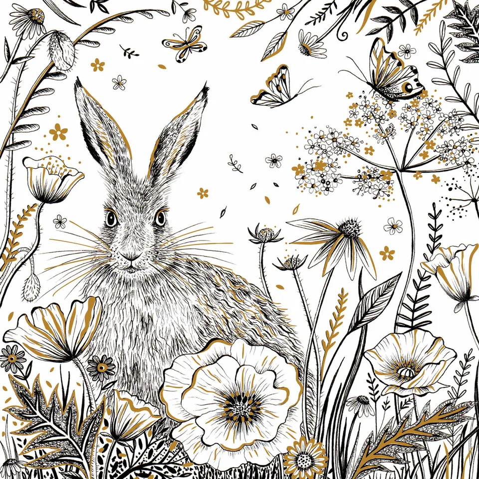 otter-house-ink-moon-hare-poppies-gru-karte-hasenmotiv image 1