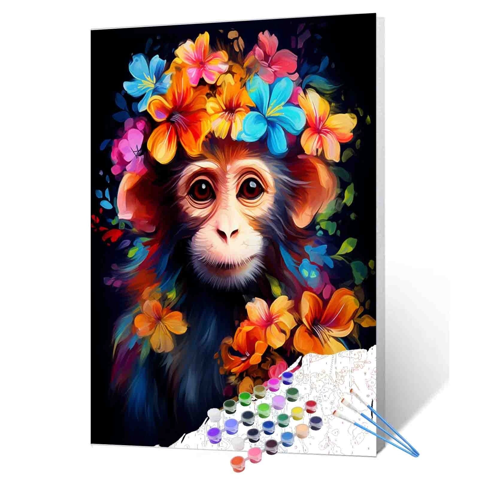 tucocoo-monkey-and-flowers-malen-nach-zahlen-16x20-affe image 1