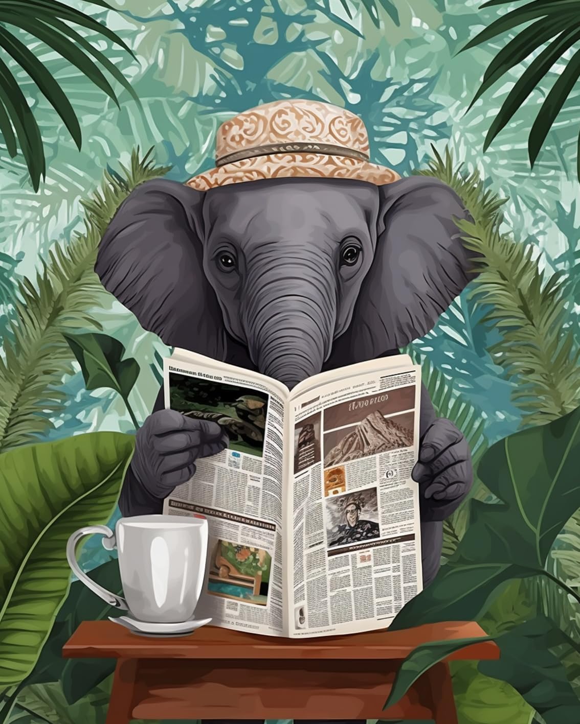 tucocoo-paint-by-numbers-elefant-mit-zeitung-malen-nach-zahlen-40x50 image 2