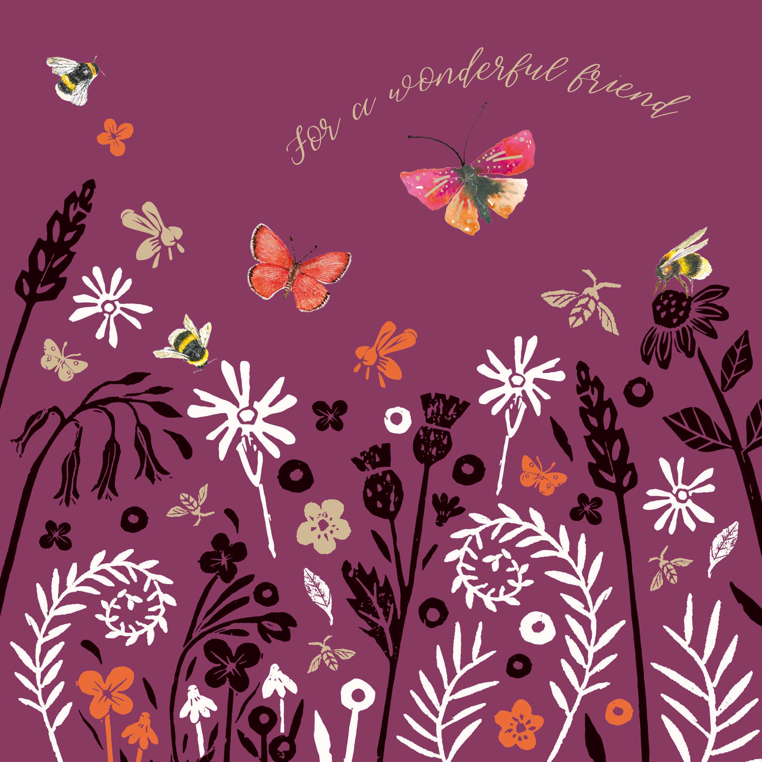 otter-house-brush-ink-wildflower-butterflies-gru-karte image 1