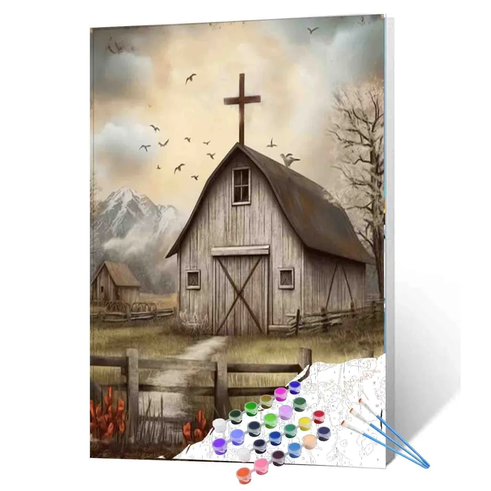tucocoo-rustic-barn-with-cross-malen-nach-zahlen-40x50-ohne-rahmen image 1