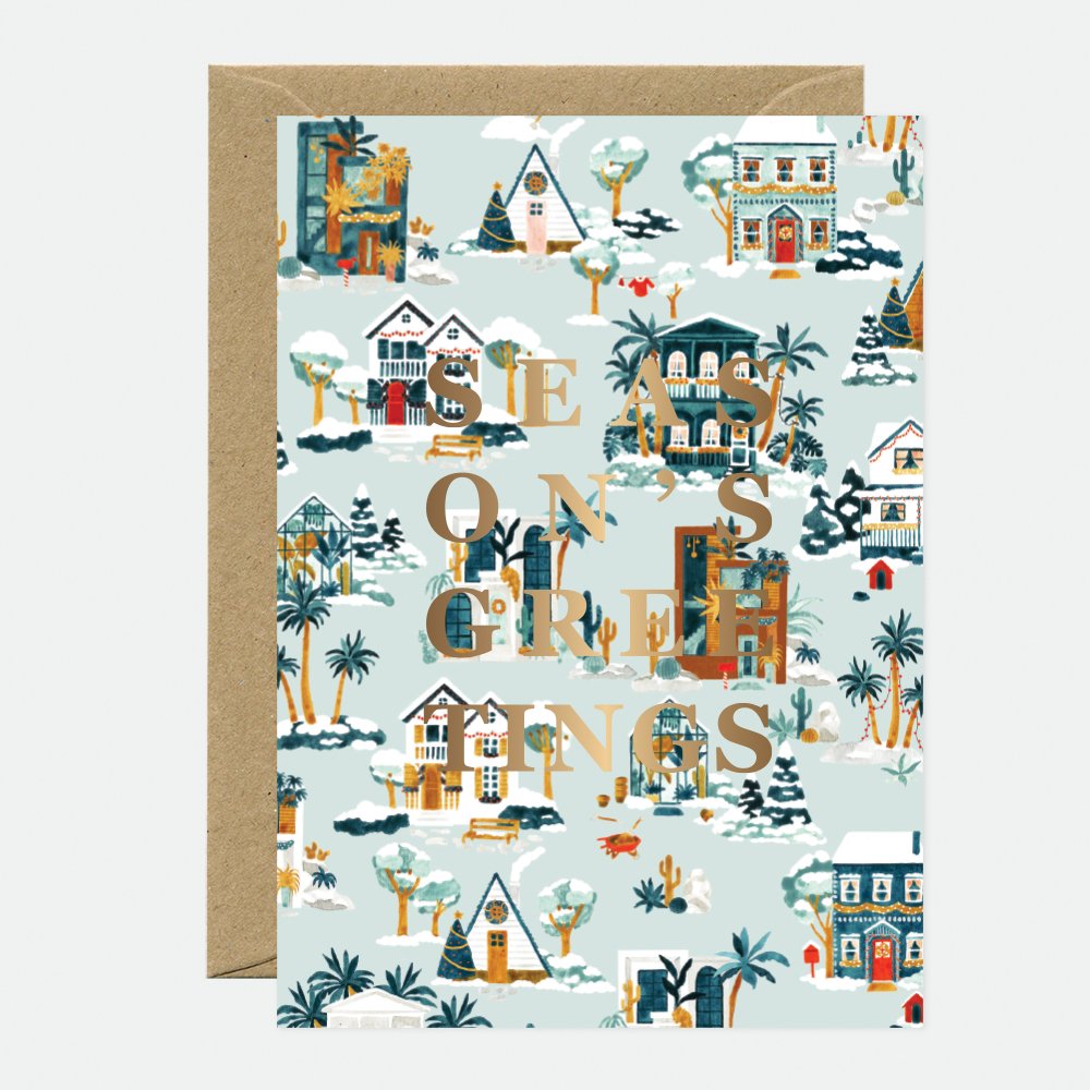 all-the-ways-to-say-snowy-house-gru-karte-a6-goldfolie image 1