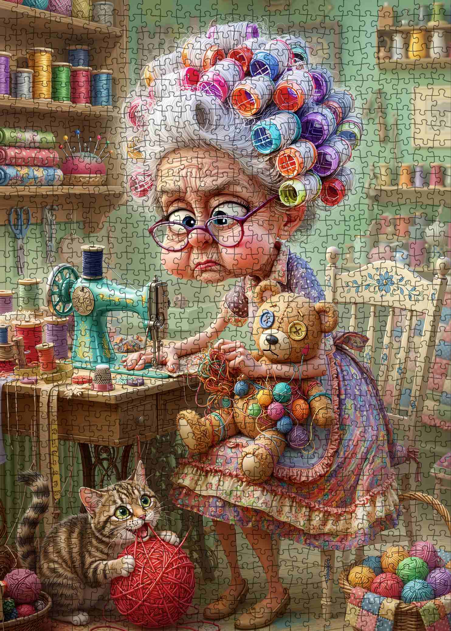 tucocoo-funny-sewing-grandma-and-cat-puzzle-1000-teile image 2