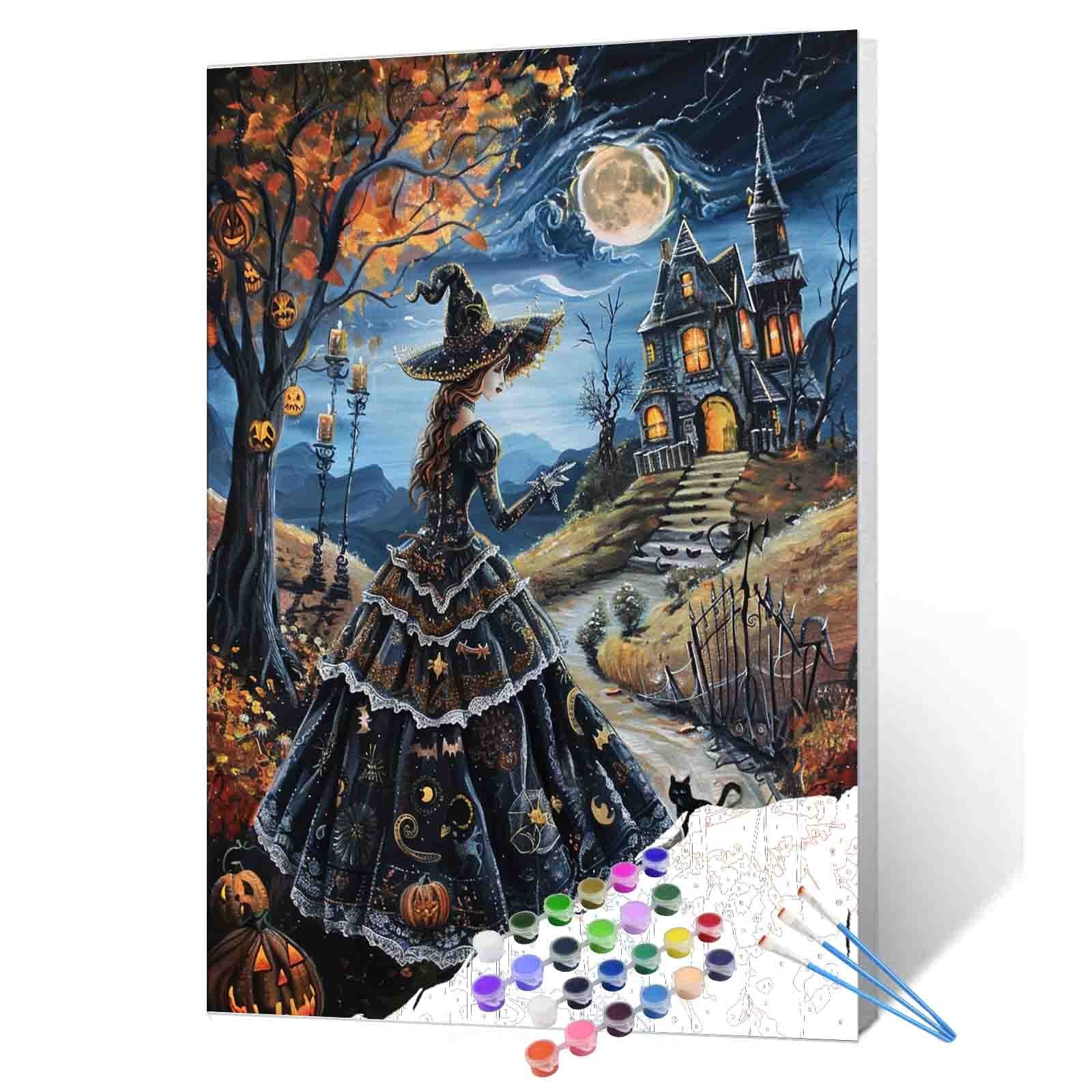 tucocoo-paint-by-numbers-witch-under-moonlight-mansion-malen-nach-zahlen image 1