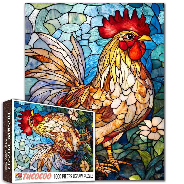 tucocoo-jigsaw-puzzles-stained-glass-rooster-puzzle-1000-teile-hahn image 1