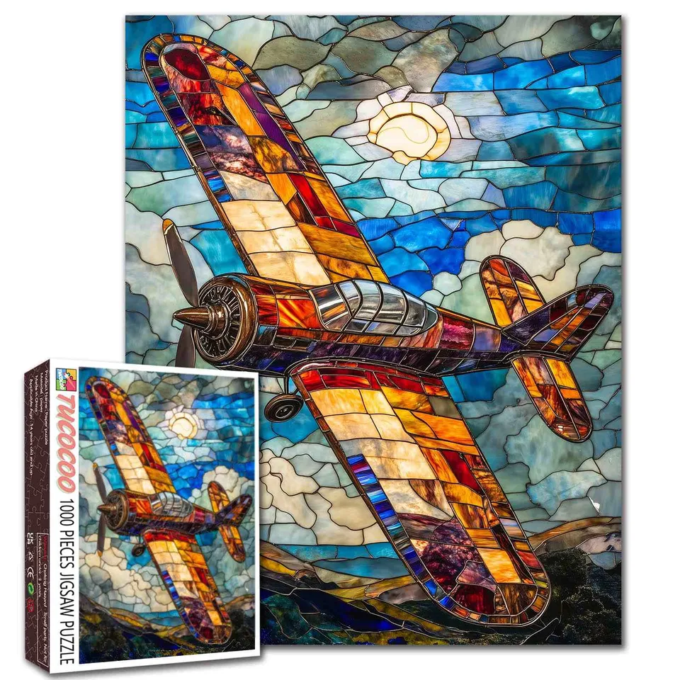 tucocoo-stained-glass-airplane-puzzle-1000-teile-flugzeug image 1