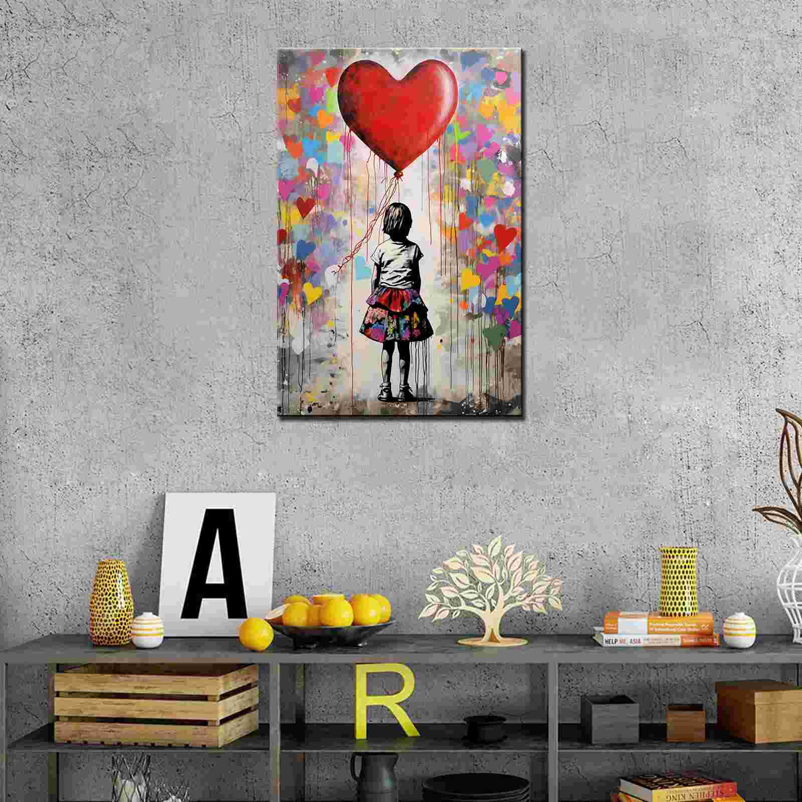 tucocoo-girl-red-heart-balloon-graffiti-leinwandbild-30x40cm image 2