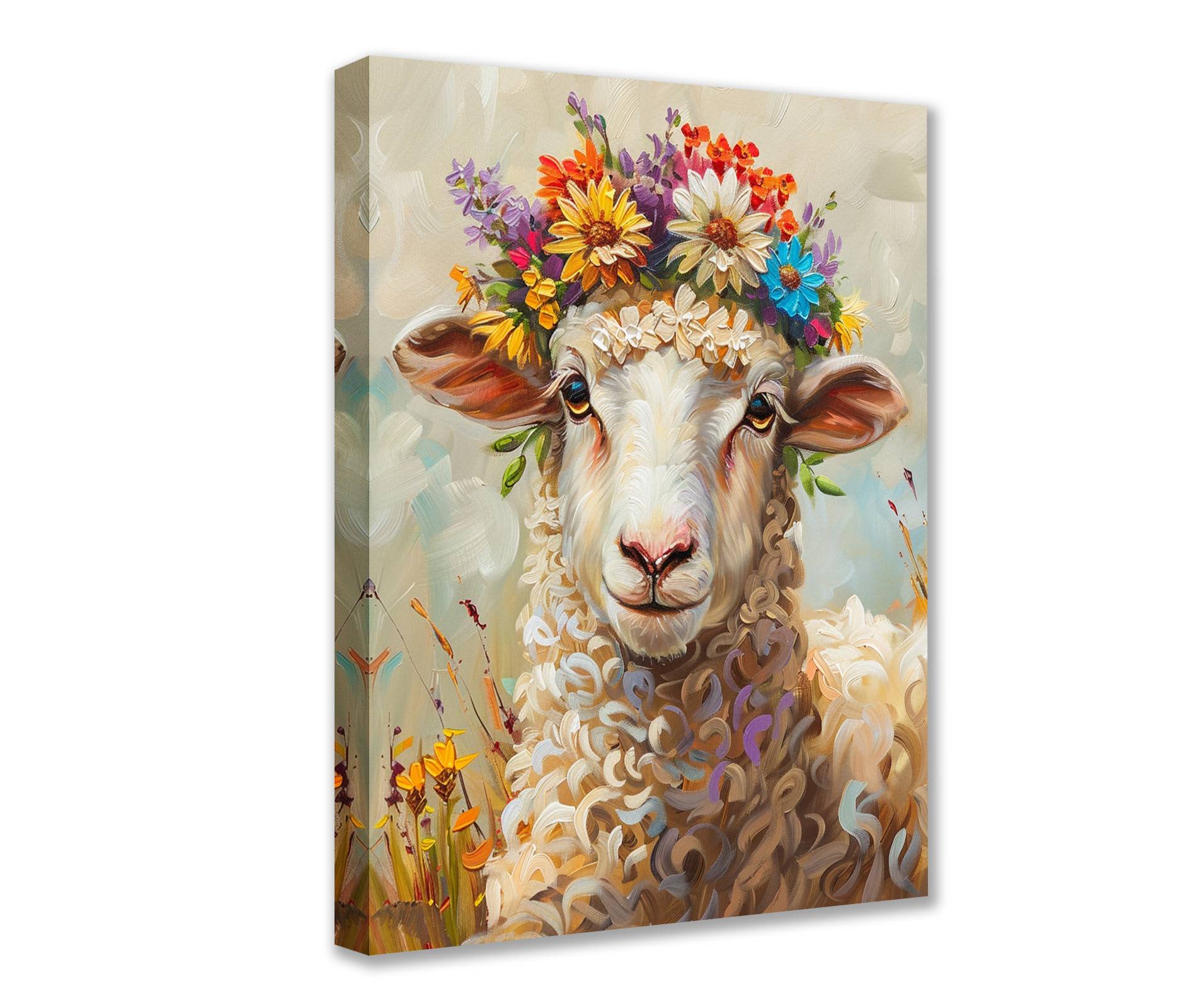 tucocoo-schaf-mit-blumenkranz-leinwandbild-30x40-ungerahmt image 1