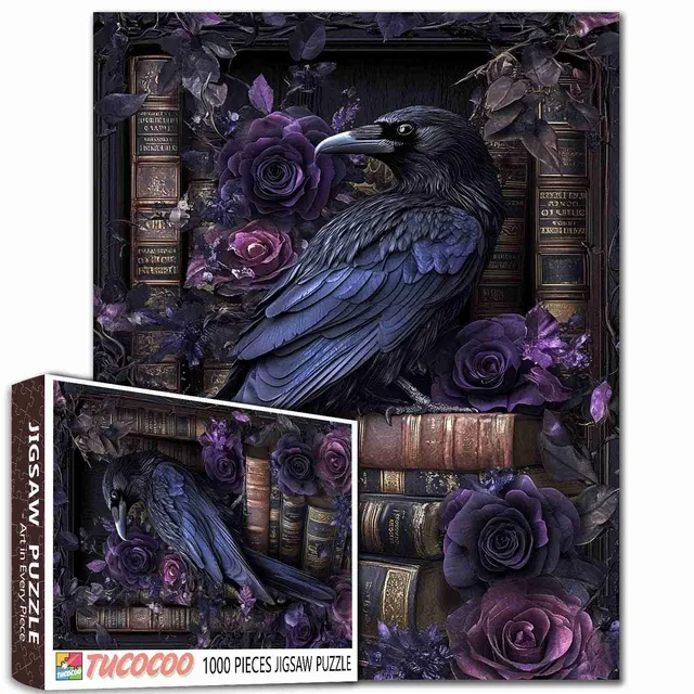 tucocoo-raven-purple-roses-books-puzzle-1000-teile image 1