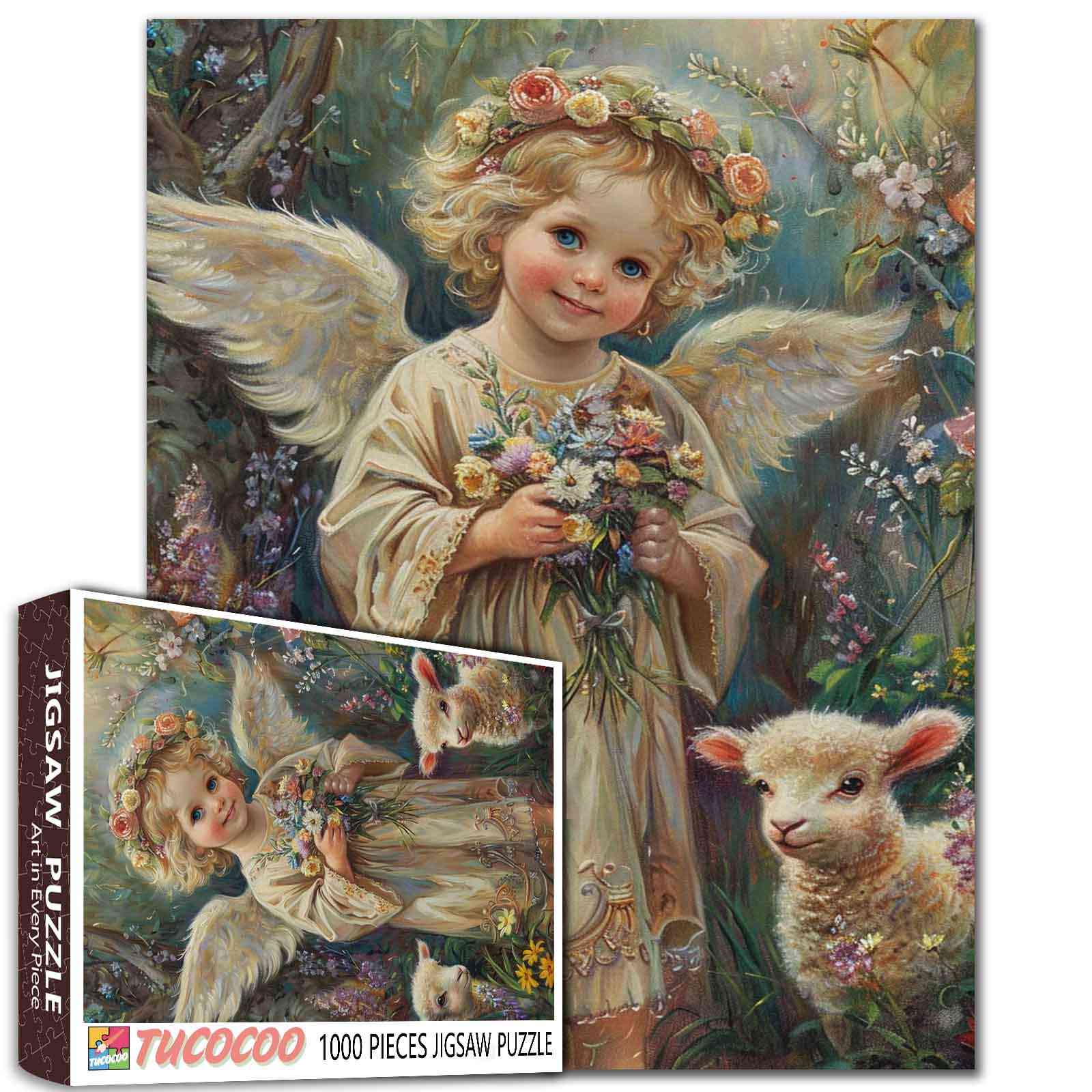 tucocoo-angel-girl-flowers-lamb-puzzle-1000-teile-engel image 1
