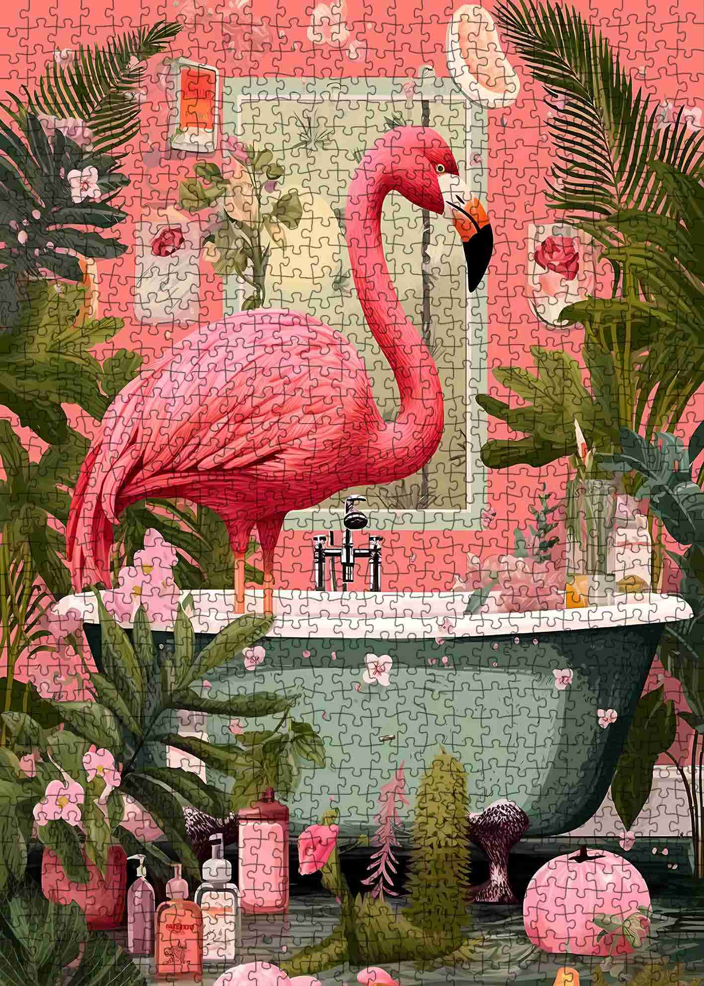 tucocoo-jigsaw-puzzles-flamingo-in-tropical-bathroom-puzzle-1000-teile image 2