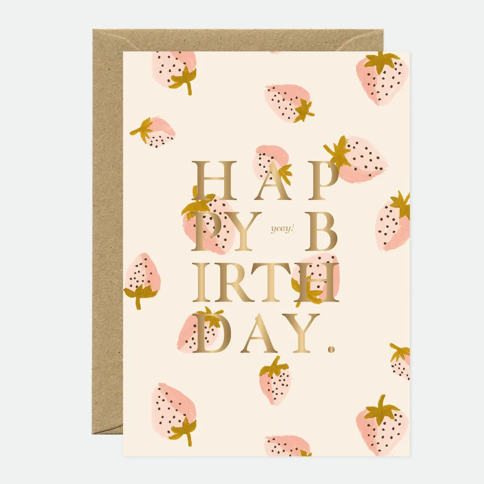all-the-ways-to-say-strawberries-geburtstagskarte-a6-goldfolie image 1