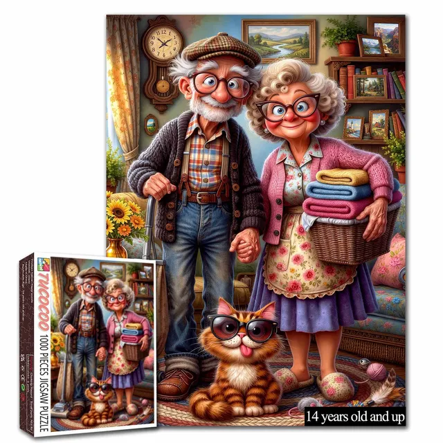tucocoo-cozy-grandma-grandpa-cat-puzzle-1000-teile-familie image 1