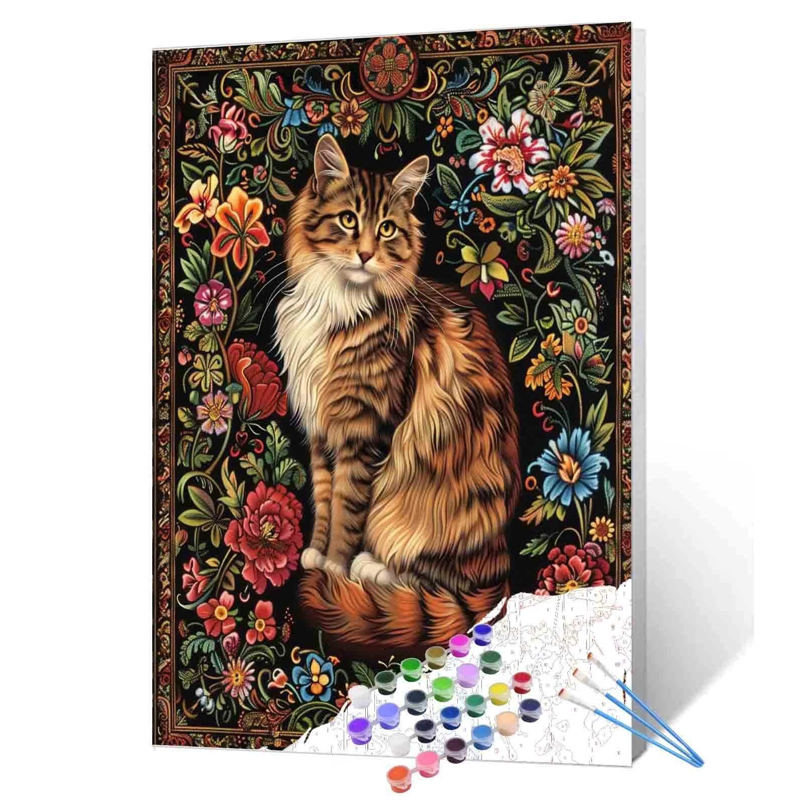 tucocoo-regal-tabby-cat-floral-malen-nach-zahlen-ohne-rahmen-40x50-cm image 1