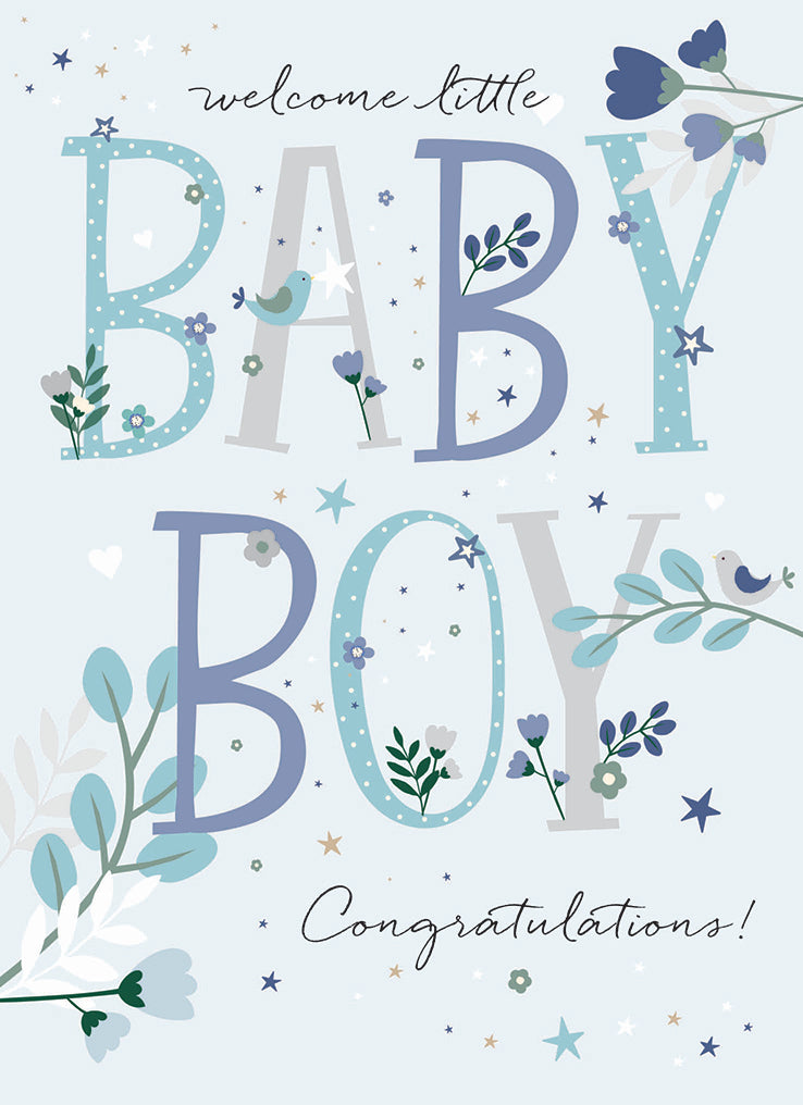 otter-house-new-baby-text-flowers-babykarte-junge image 1