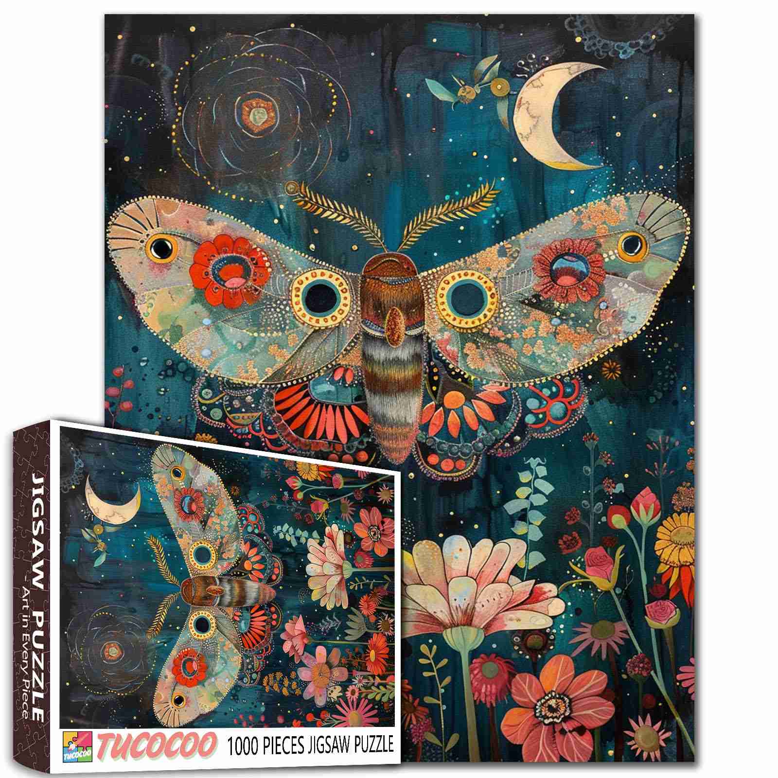 tucocoo-moth-and-flowers-puzzle-1000-teile-motte image 1