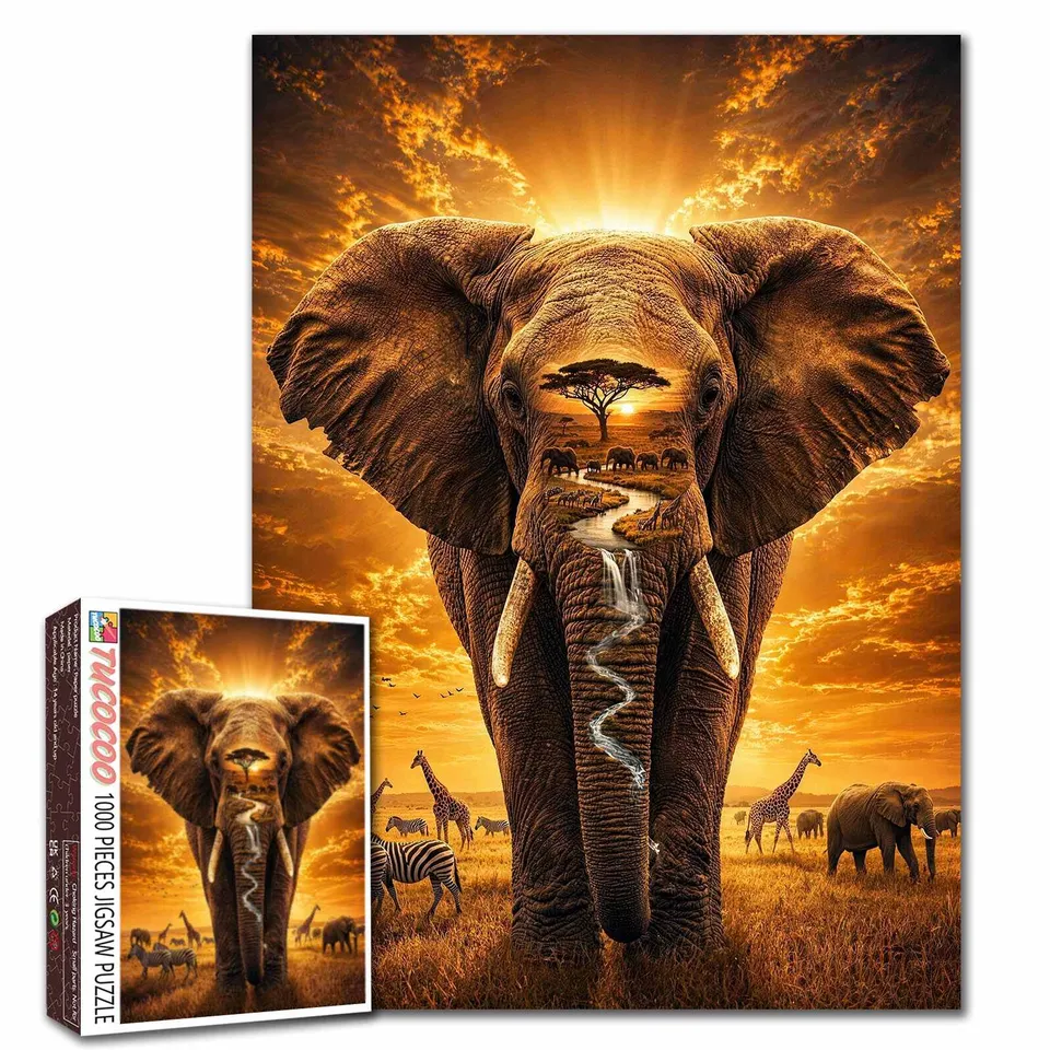 tucocoo-majestic-african-elephant-sunset-puzzle-1000-teile image 1