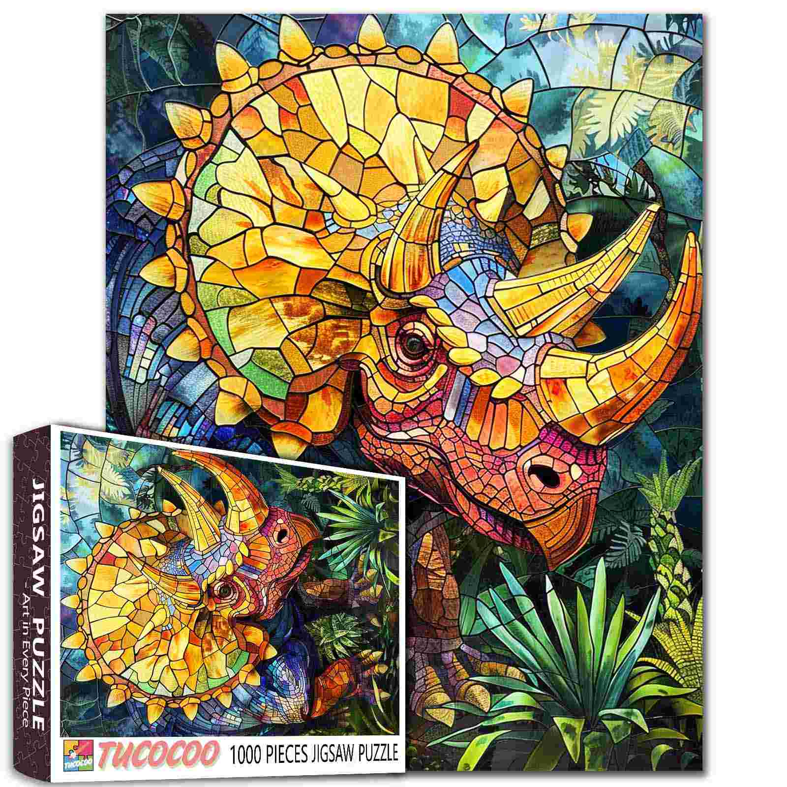 tucocoo-jigsaw-triceratops-dinosaur-stained-glass-puzzle-1000-teile image 1