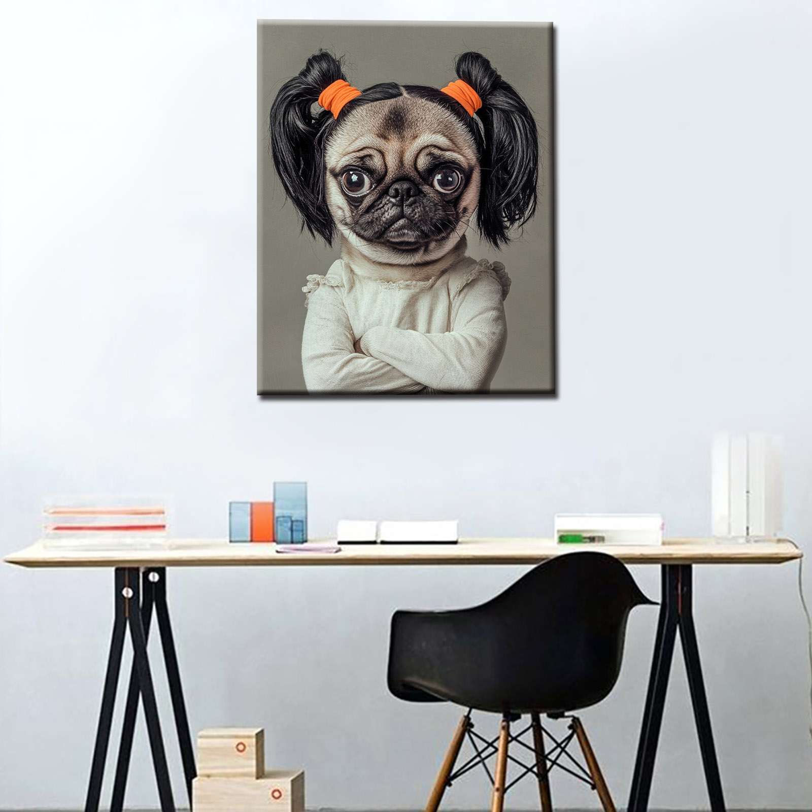 tucocoo-pug-with-pigtails-leinwandbild-30x40-mops image 2