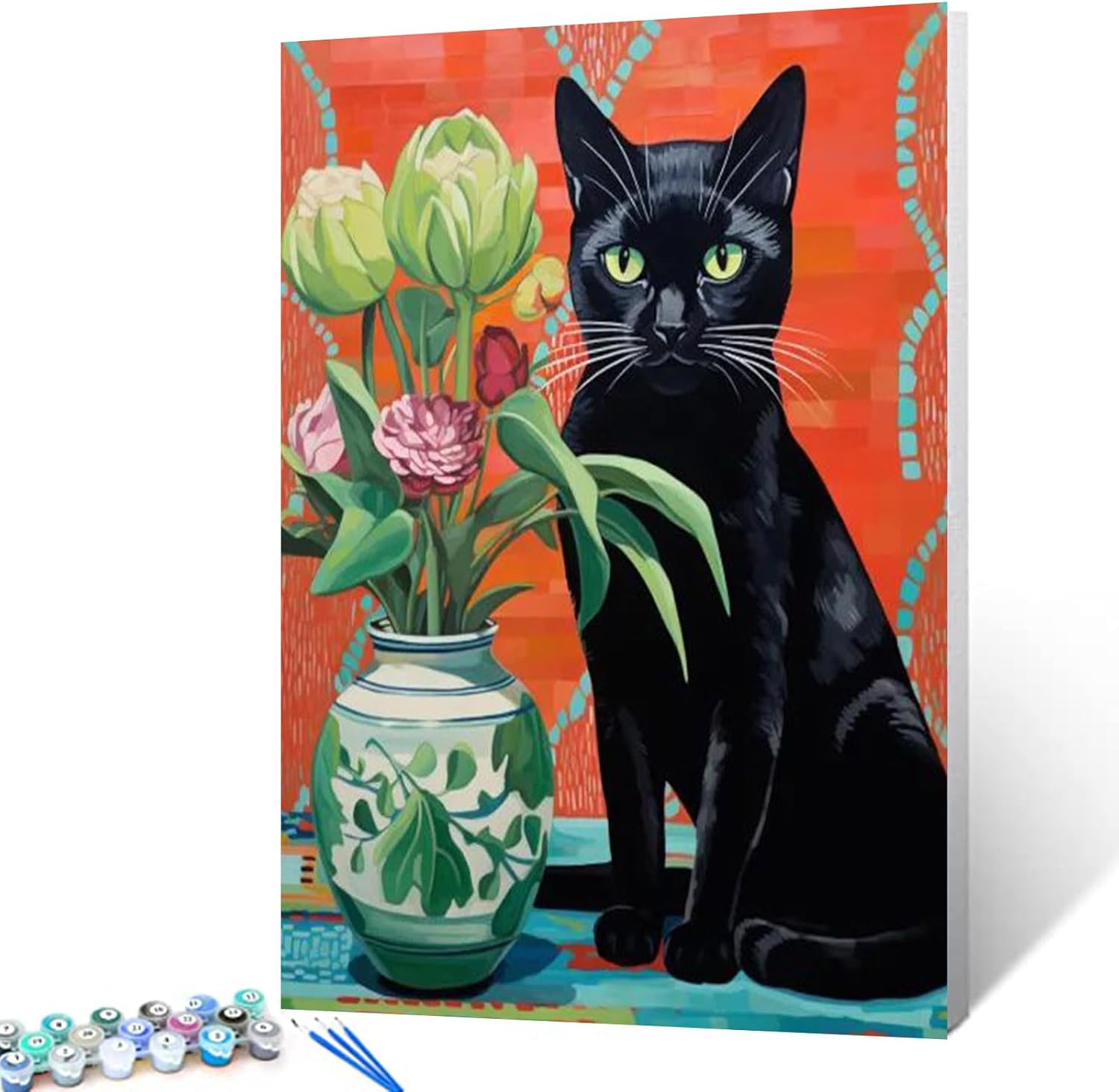 tucocoo-black-cat-floral-vase-malen-nach-zahlen-40x50cm-katze image 1