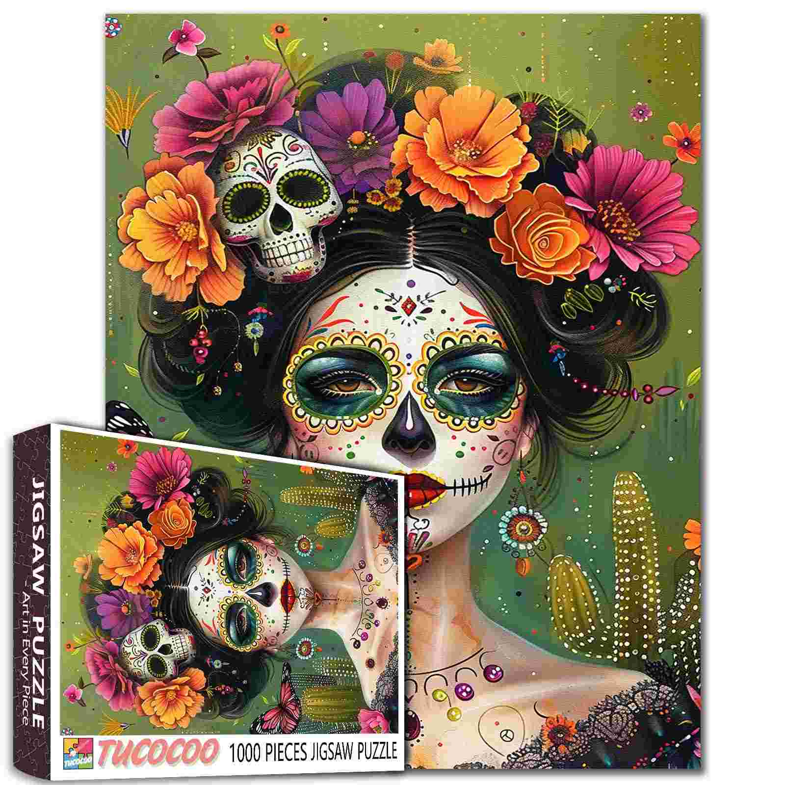 tucocoo-vibrant-sugar-skull-art-puzzle-1000-teile-portrait image 1
