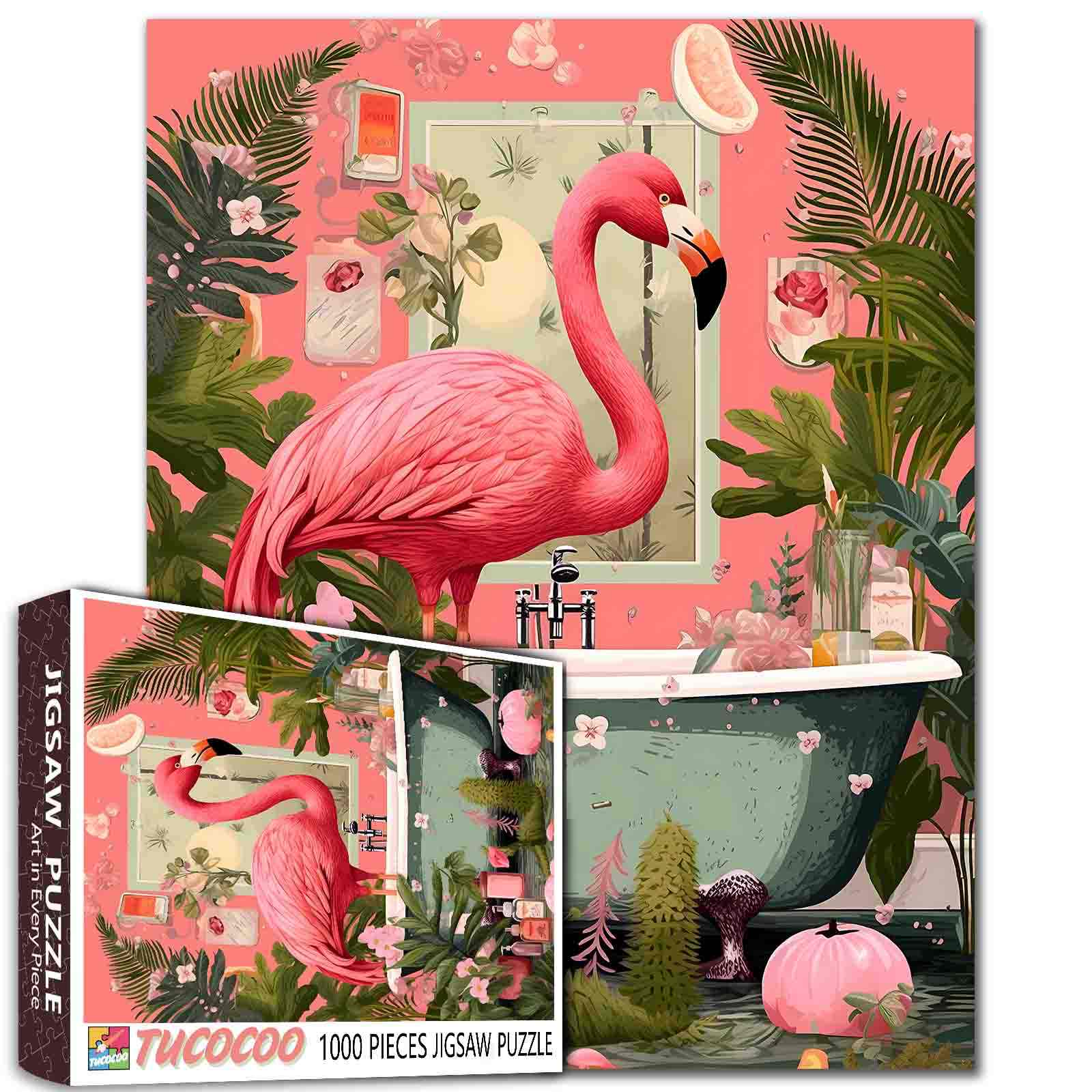 tucocoo-jigsaw-puzzles-flamingo-in-tropical-bathroom-puzzle-1000-teile image 1
