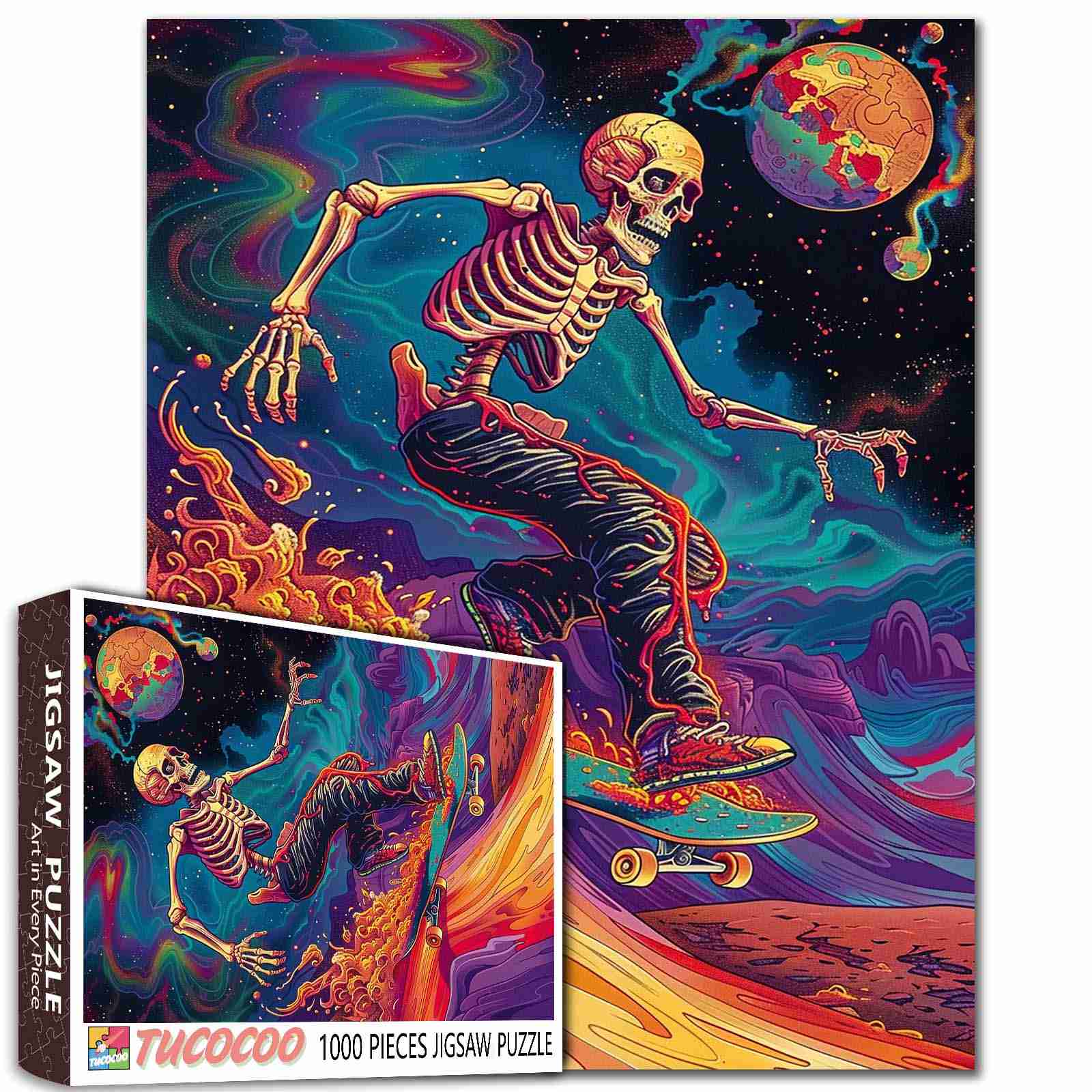 tucocoo-skateboard-skeleton-space-puzzle-1000-teile-totenkopf image 1