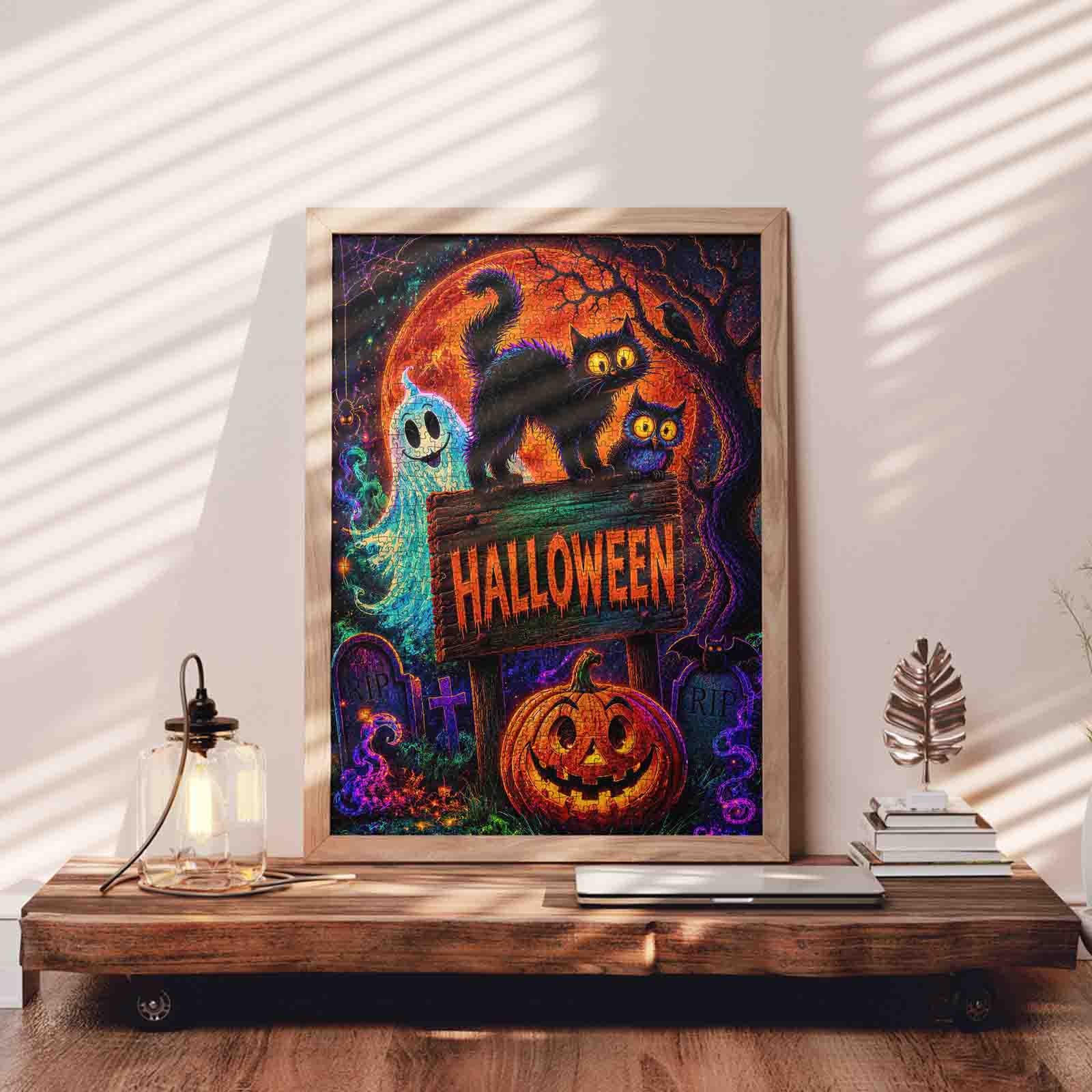 tucocoo-neon-black-cat-halloween-night-puzzle-1000-teile image 3