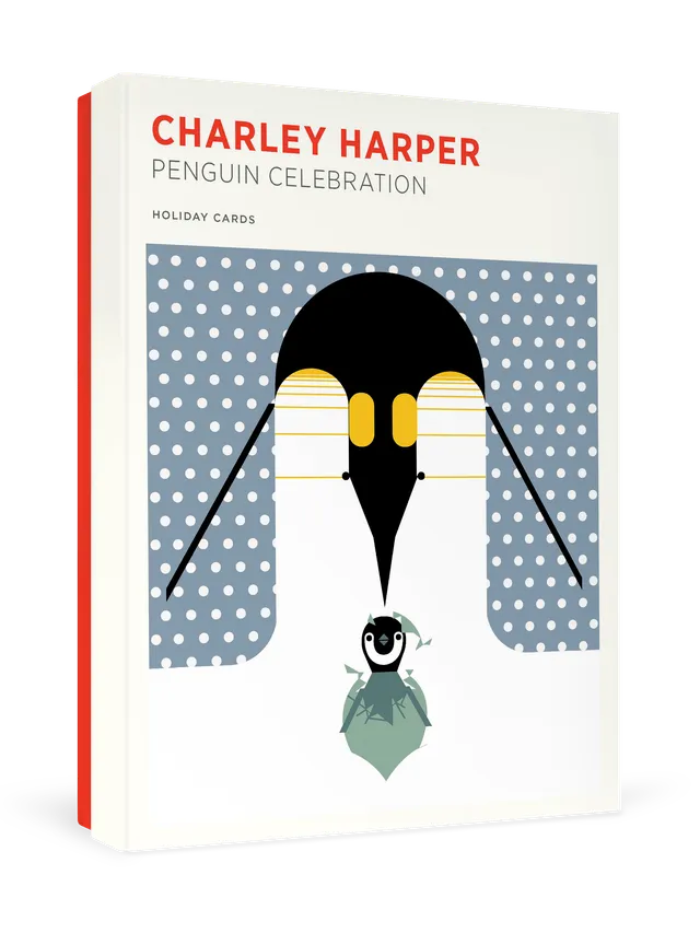 pomegranate-holiday-cards-charley-harper-penguin-celebration-pinguin image 1
