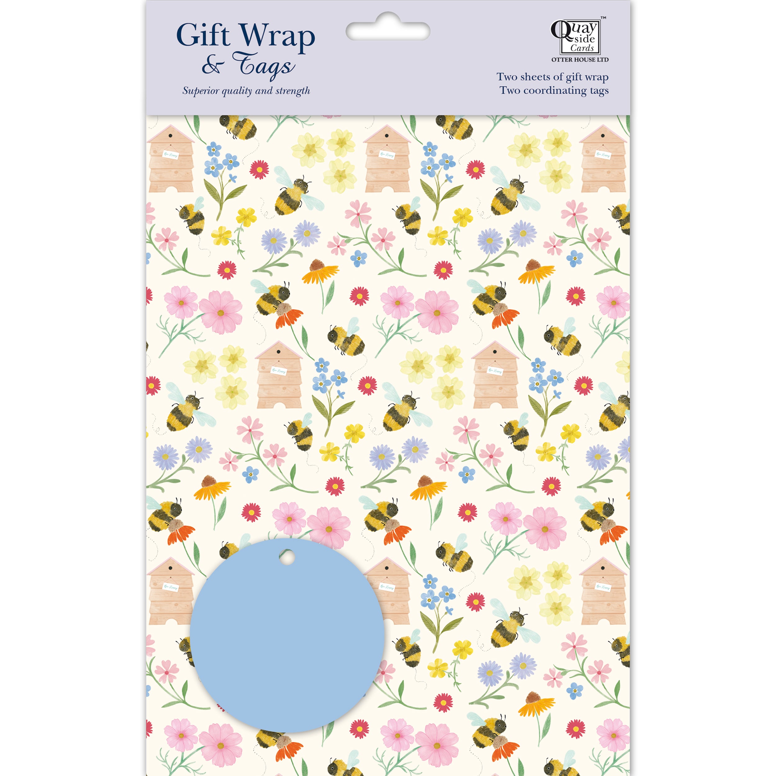 otter-house-gift-packaging-geschenkpapier-biene-2-bogen-tags image 1