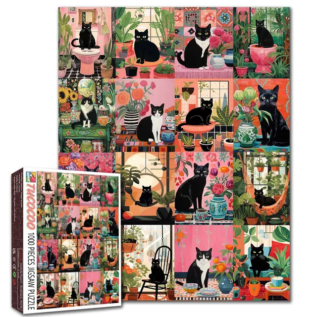 tucocoo-botanical-black-cat-puzzle-1000-teile-katzen image 1