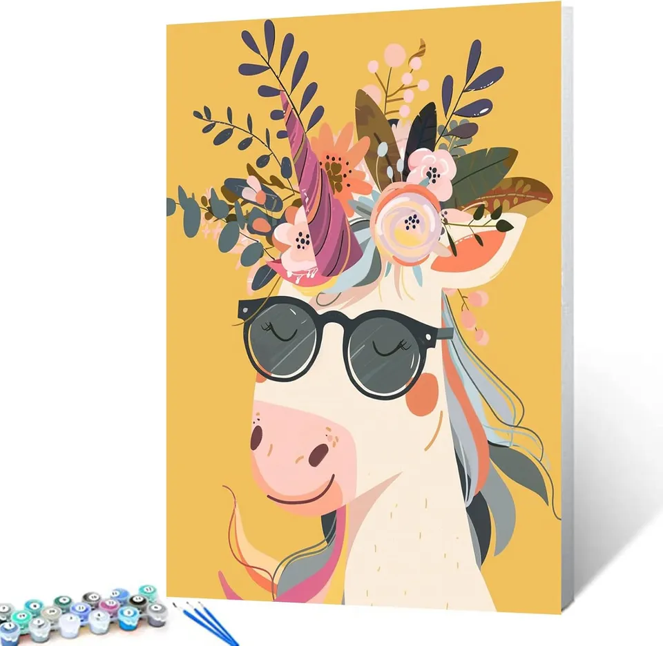 tucocoo-unicorn-wearing-shades-straw-hat-malen-nach-zahlen-40x50-ohne-rahmen image 1